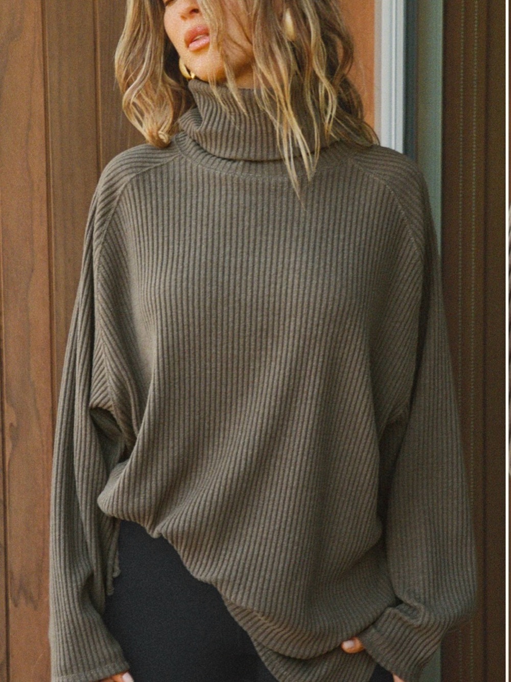 Joah Brown Olive Turtleneck Tunic Sweater